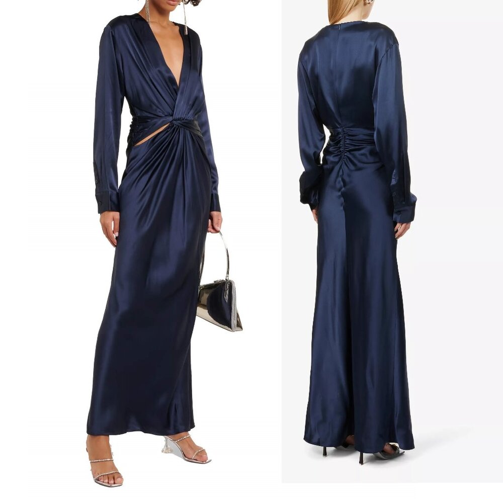 Christopher Esber TRIQUETRA Twist Cut-Out Silk Satin Maxi Floor Length Dress AU8